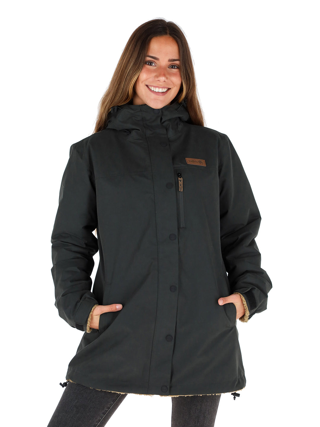 Parka Impermeable Reversible Camaleon Mujer - Negro - Mostaza
