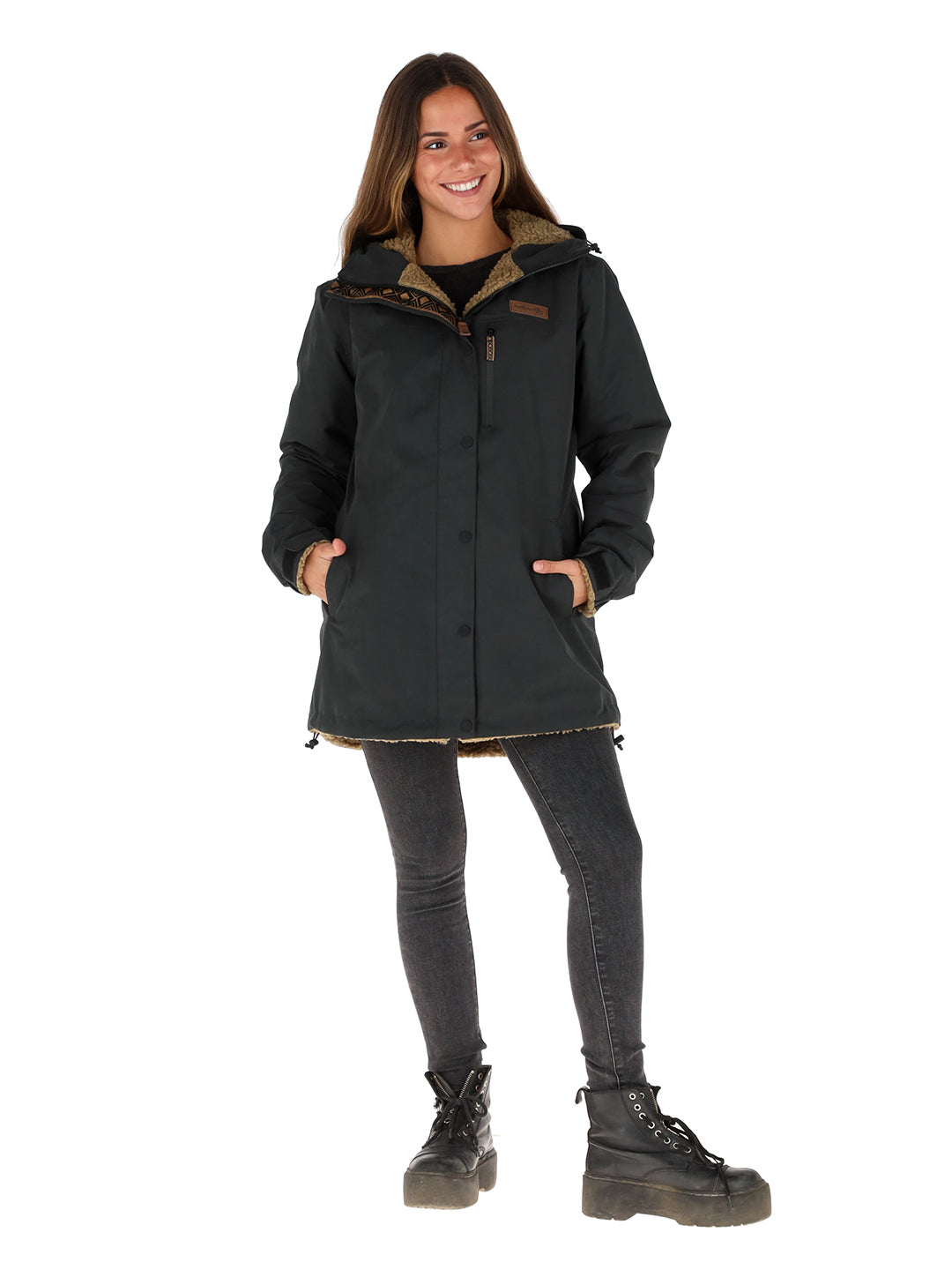 Parka Impermeable Reversible Camaleon Mujer - Negro - Mostaza