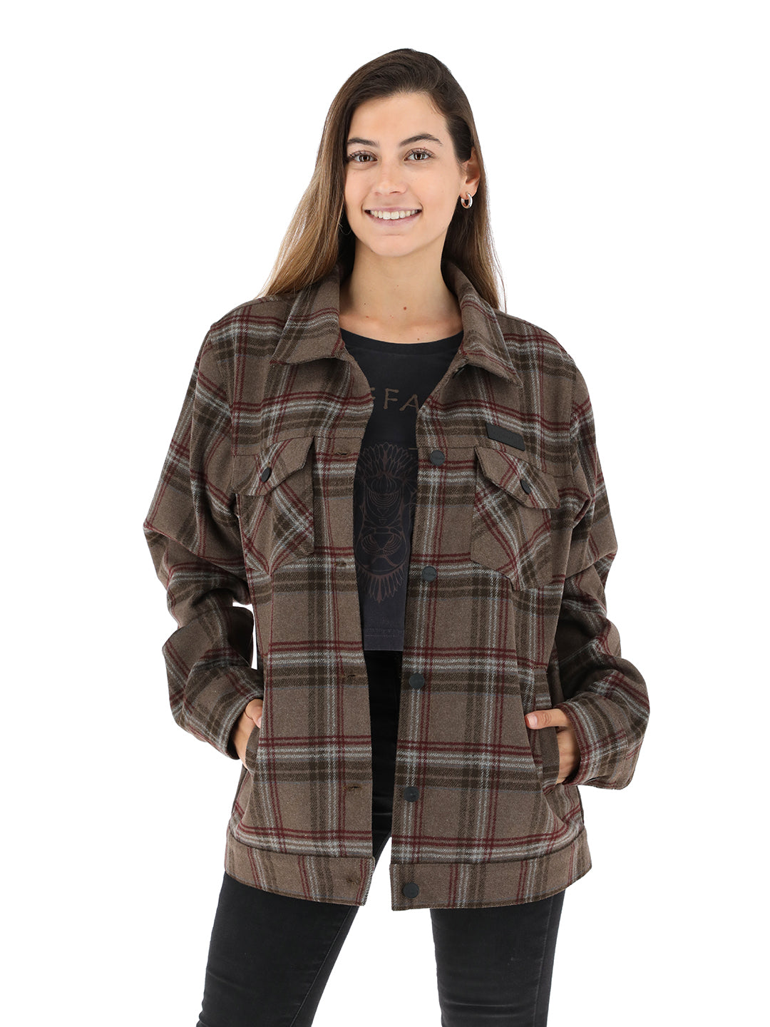 Chaqueta Pesquera Tartan Mujer - Cafe