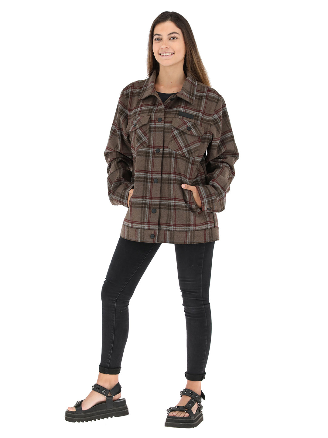 Chaqueta Pesquera Tartan Mujer - Cafe